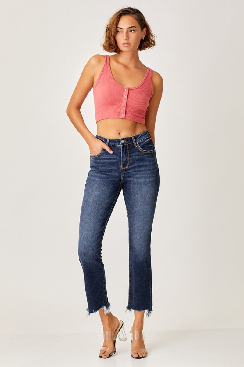 Risen Full Size Frayed Hem Cropped Straight Jeans for Women - Love Salve 