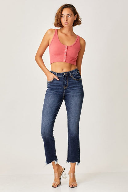 Risen Full Size Frayed Hem Cropped Straight Jeans for Women - Love Salve 