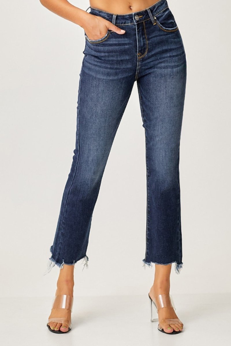 Risen Full Size Frayed Hem Cropped Straight Jeans for Women - Love Salve 