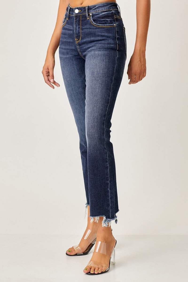 Risen Full Size Frayed Hem Cropped Straight Jeans for Women - Love Salve 