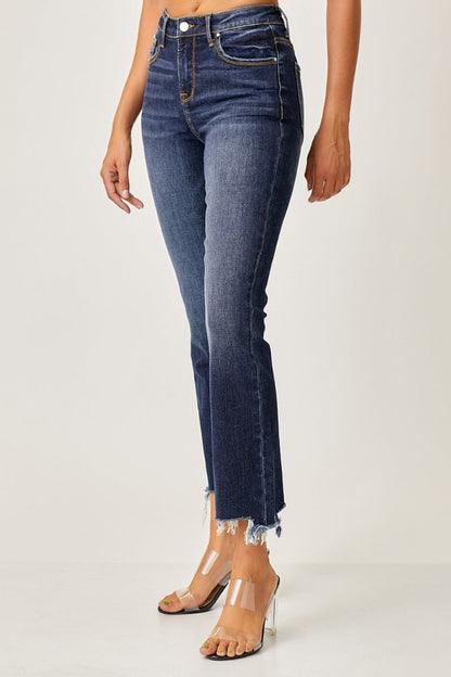 Risen Full Size Frayed Hem Cropped Straight Jeans for Women - Love Salve 