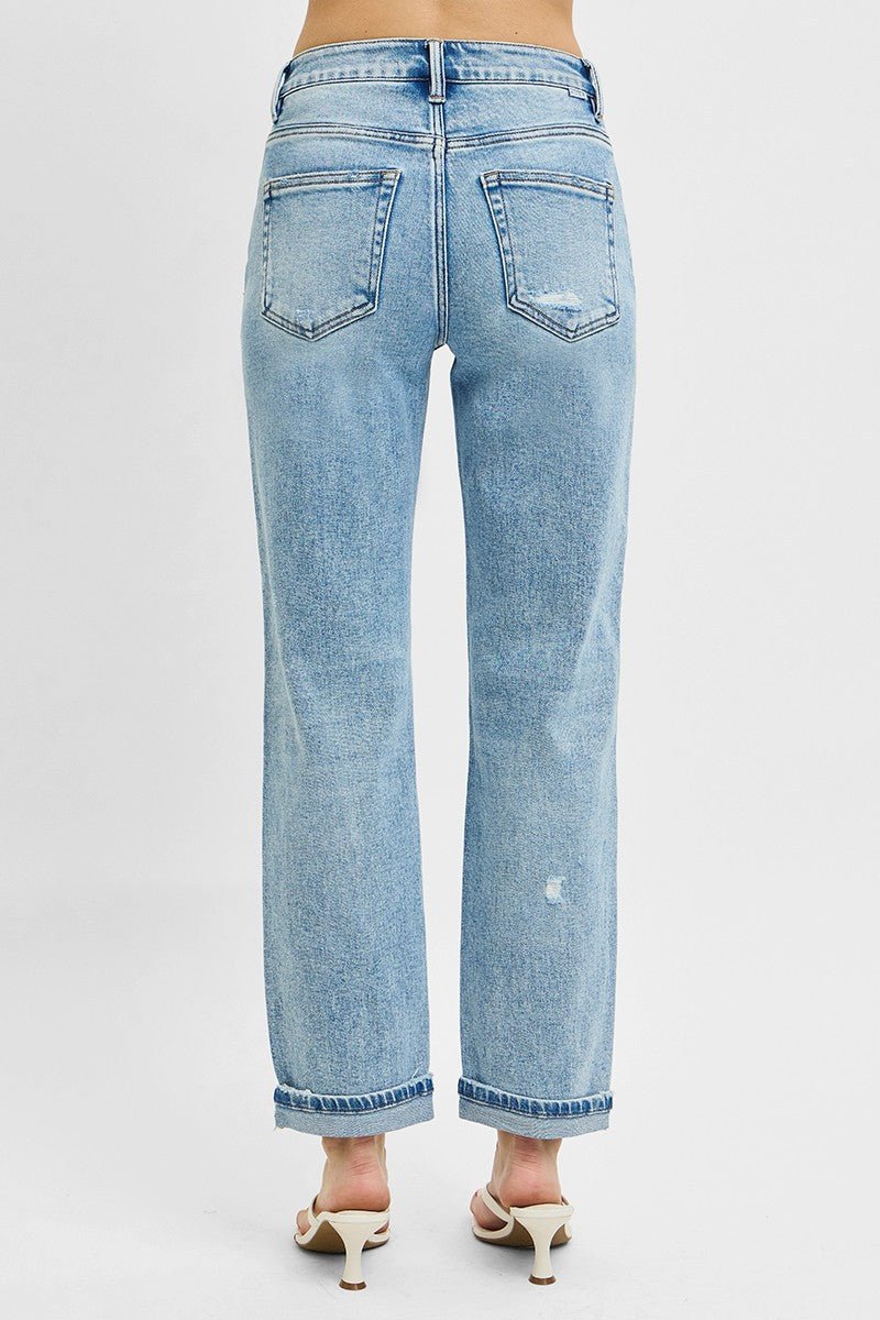 RISEN Full Size High Rise Ankle Boyfriend Distressed Jeans Plus Size - Love Salve 