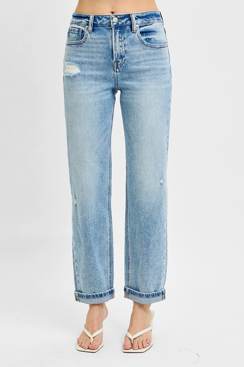 RISEN Full Size High Rise Ankle Boyfriend Distressed Jeans Plus Size - Love Salve
