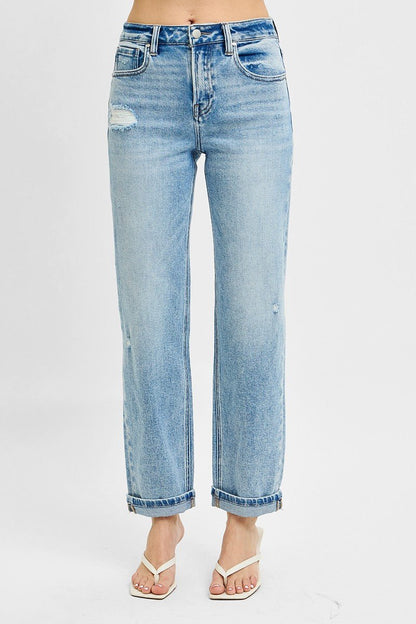 RISEN Full Size High Rise Ankle Boyfriend Distressed Jeans Plus Size - Love Salve