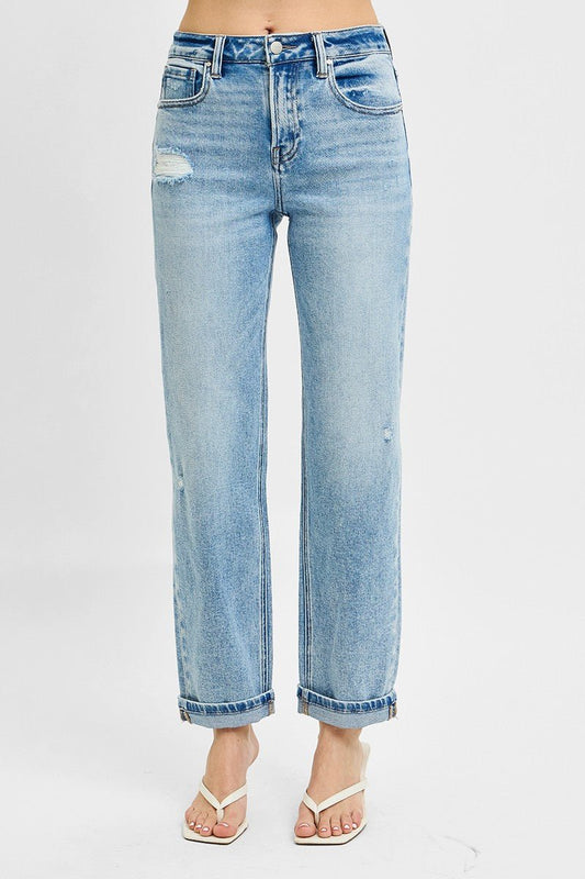 RISEN Full Size High Rise Ankle Boyfriend Distressed Jeans Plus Size - Love Salve 
