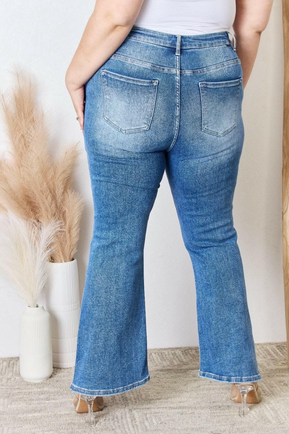 Elevate Full Figure High Waist Ankle Flare Jeans: Curve-Enhancing Chic Denim - Love Salve 