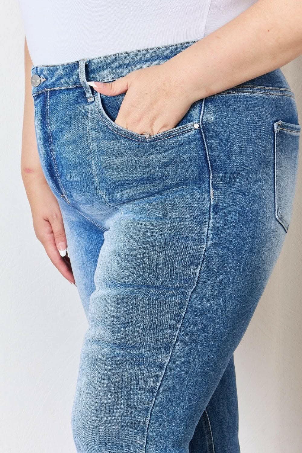 Elevate Full Figure High Waist Ankle Flare Jeans: Curve-Enhancing Chic Denim - Love Salve 