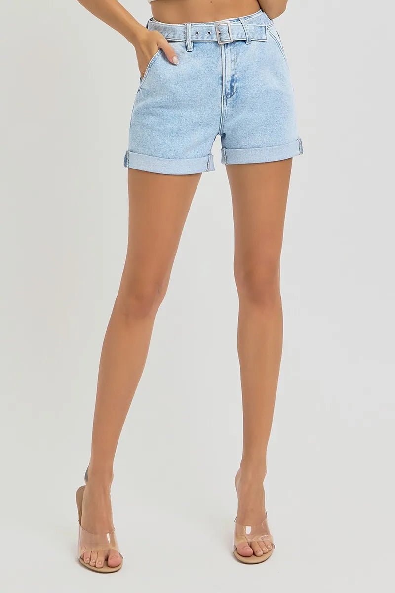 RISEN Full Size High Rise Belted Roll Up Shorts Plus Size - Love Salve 