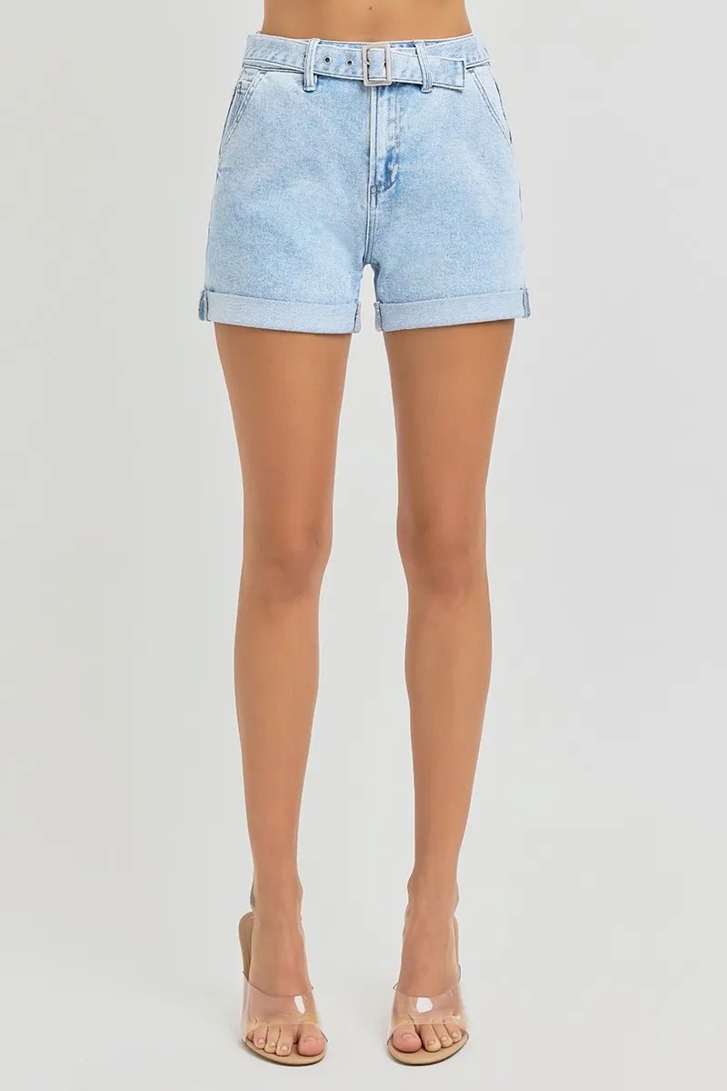 RISEN Full Size High Rise Belted Roll Up Shorts Plus Size - Love Salve 