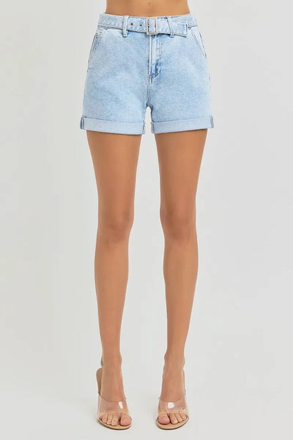 RISEN Full Size High Rise Belted Roll Up Shorts Plus Size - Love Salve 