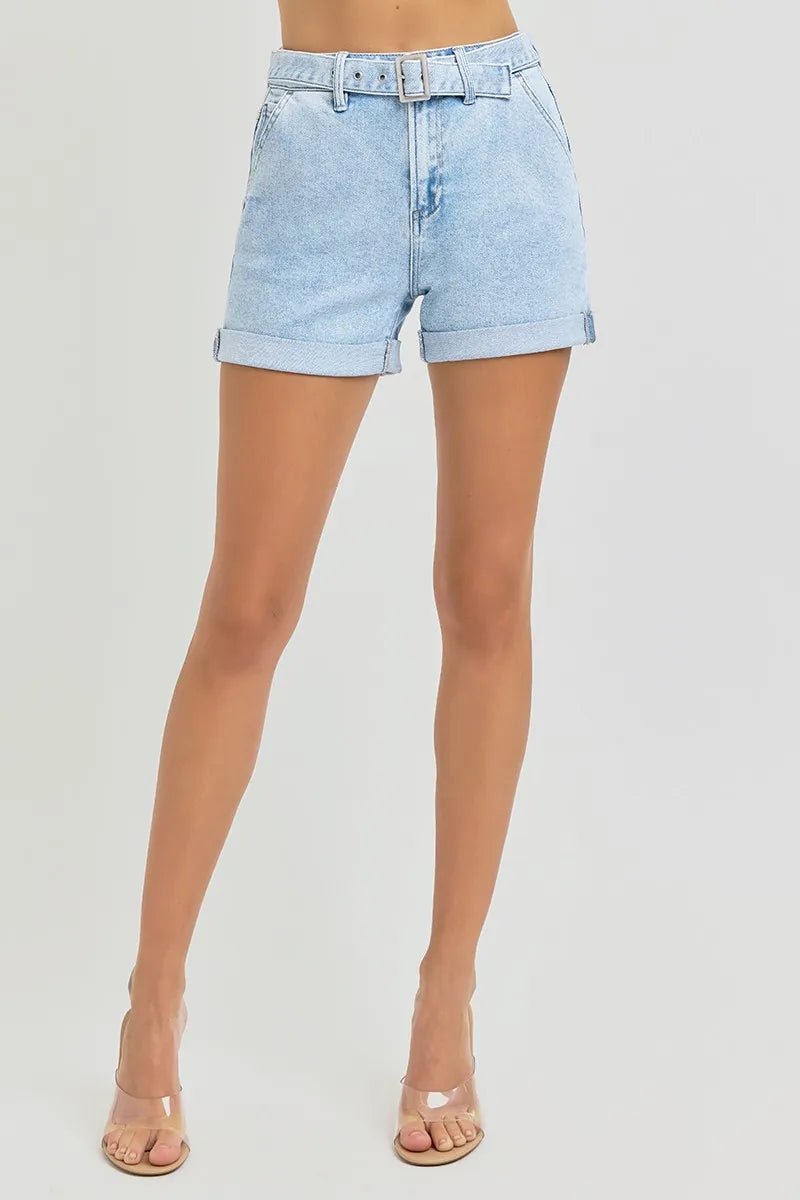 RISEN Full Size High Rise Belted Roll Up Shorts Plus Size - Love Salve 