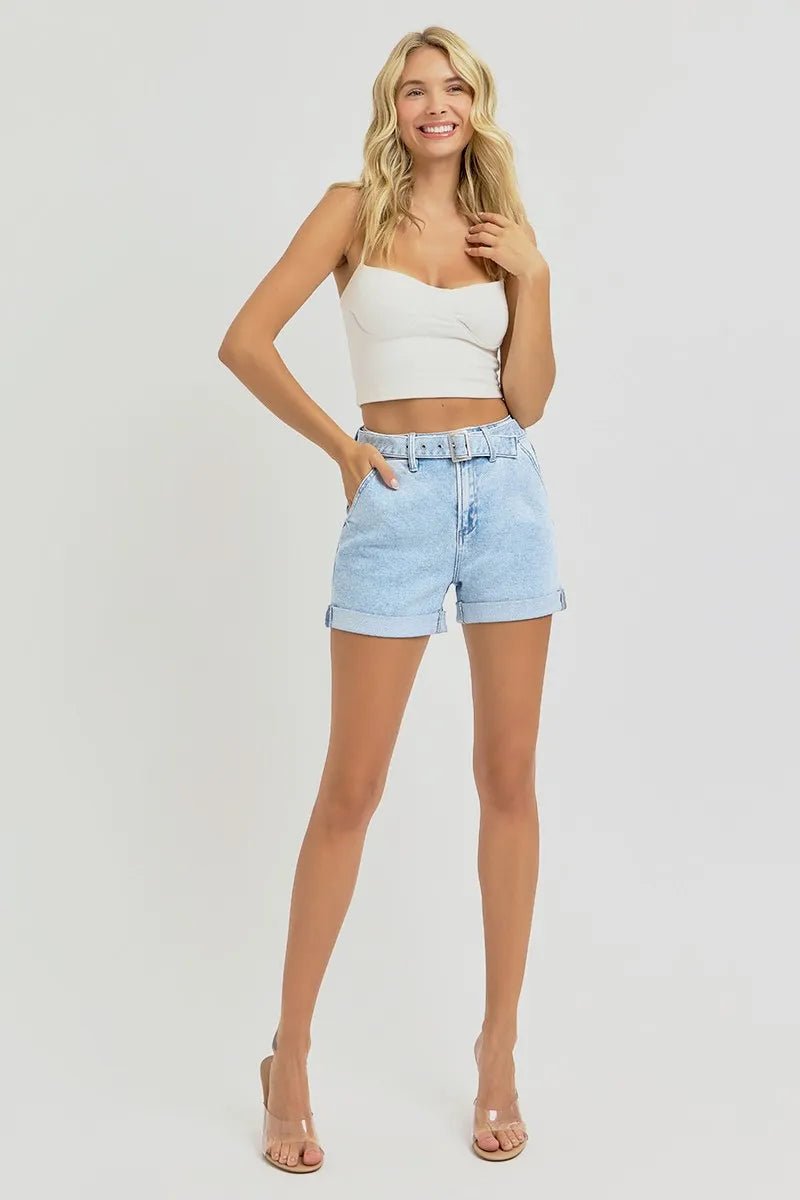 RISEN Full Size High Rise Belted Roll Up Shorts Plus Size - Love Salve 