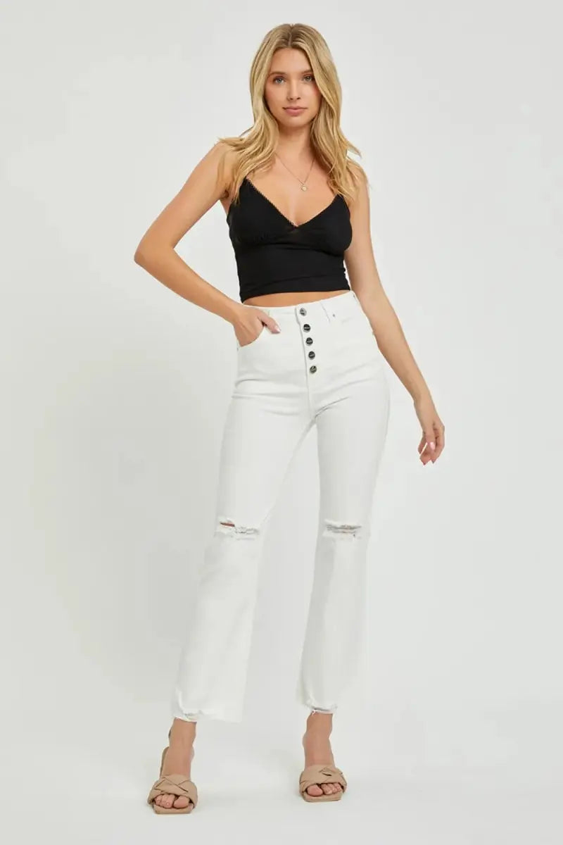 RISEN Full Size High Rise Button Fly Straight Ankle Jeans - Love Salve 