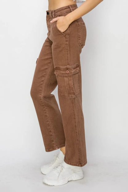 Risen Full Size High Rise Cargo Jeans for Women - Love Salve 