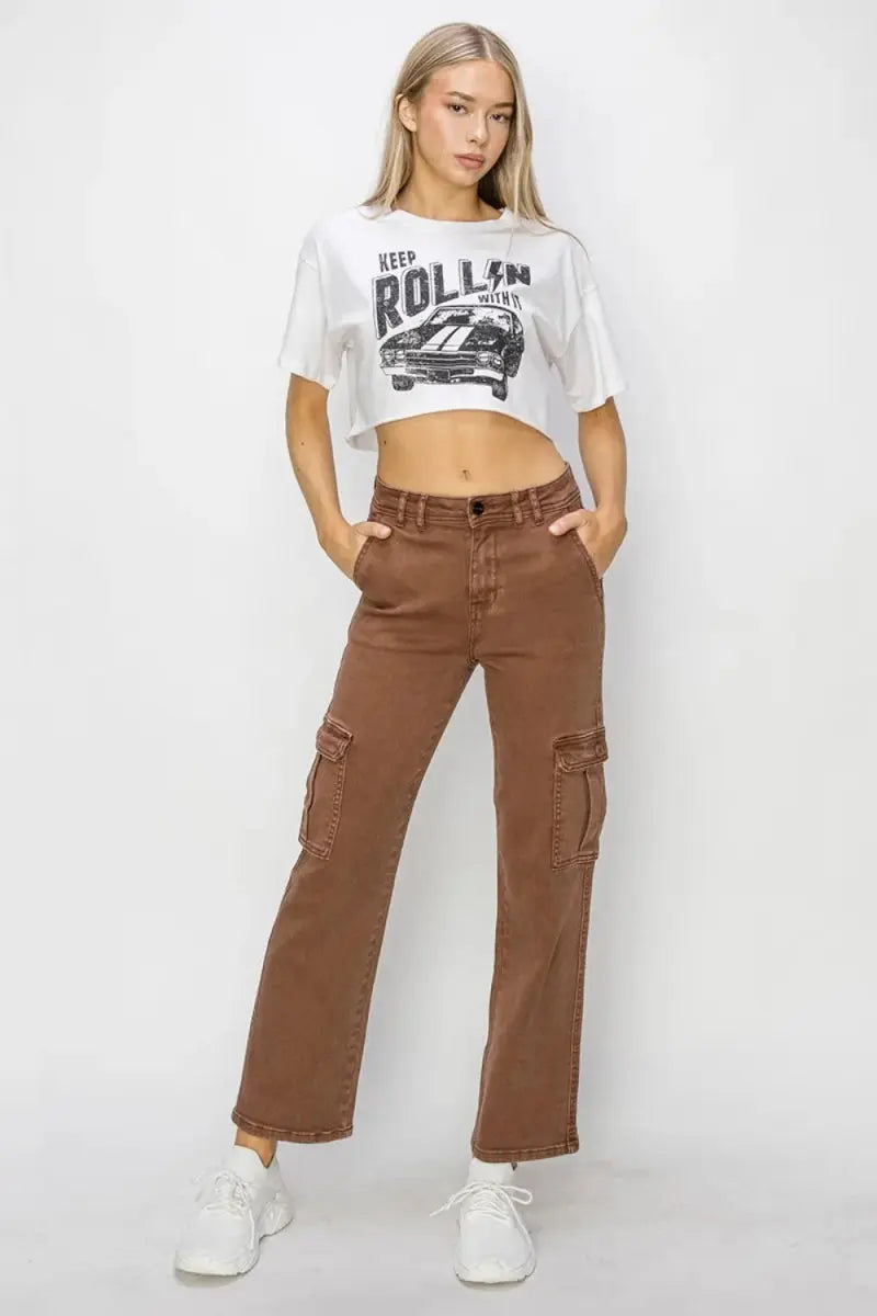 Risen Full Size High Rise Cargo Jeans for Women - Love Salve 