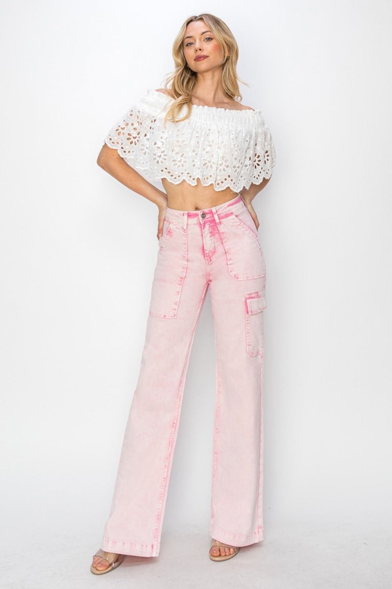 RISEN Full Size High Rise Cargo Pocket Jeans for Women - Love Salve 