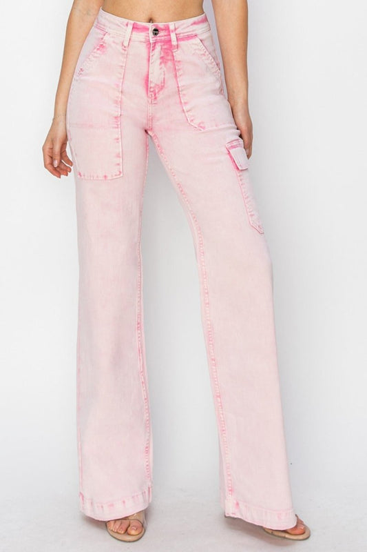 RISEN Full Size High Rise Cargo Pocket Jeans for Women - Love Salve 