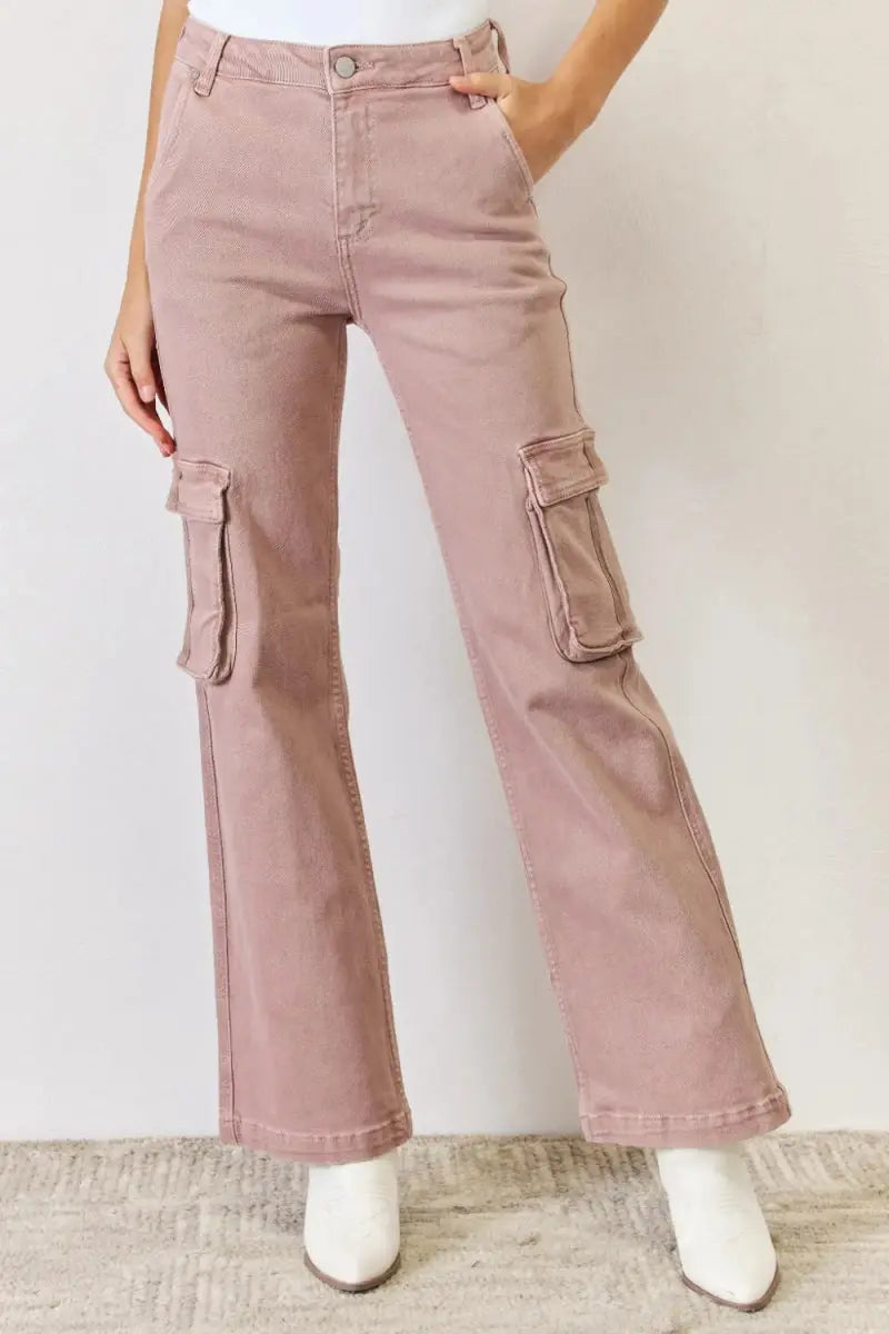 RISEN Full Size High Rise Cargo Wide Leg Jeans for Women - Love Salve 