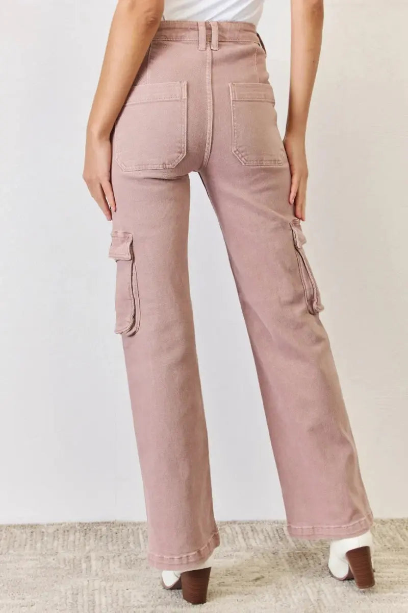 RISEN Full Size High Rise Cargo Wide Leg Jeans for Women - Love Salve 