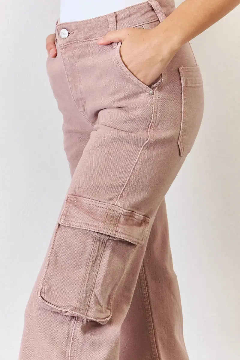 RISEN Full Size High Rise Cargo Wide Leg Jeans for Women - Love Salve 