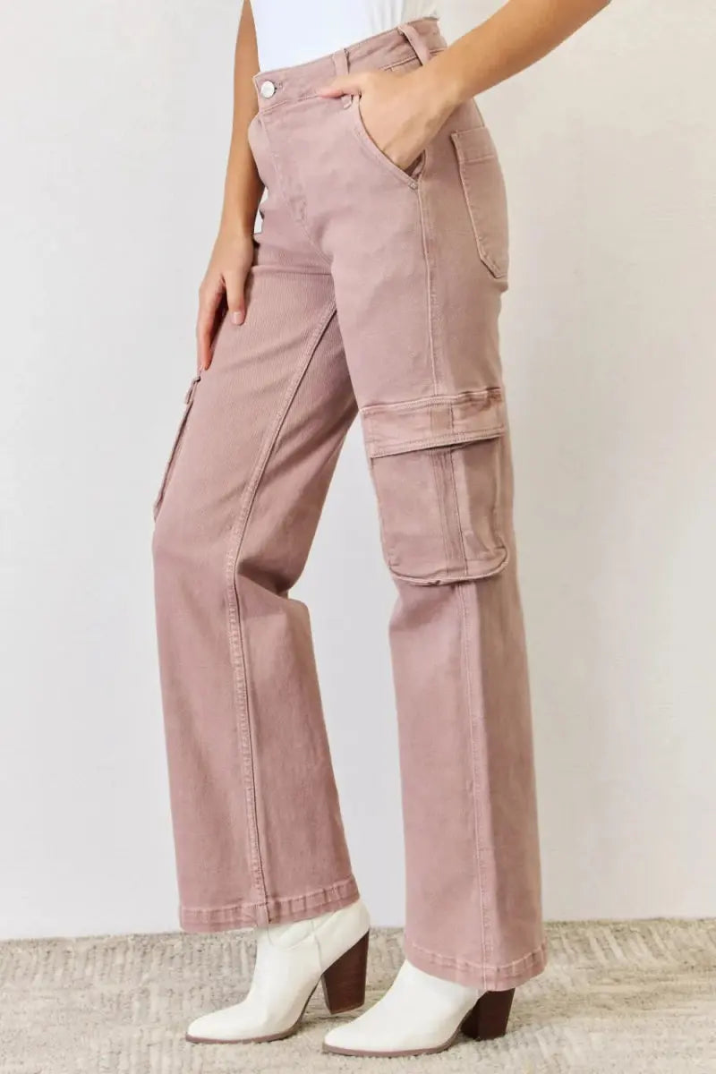 RISEN Full Size High Rise Cargo Wide Leg Jeans for Women - Love Salve 