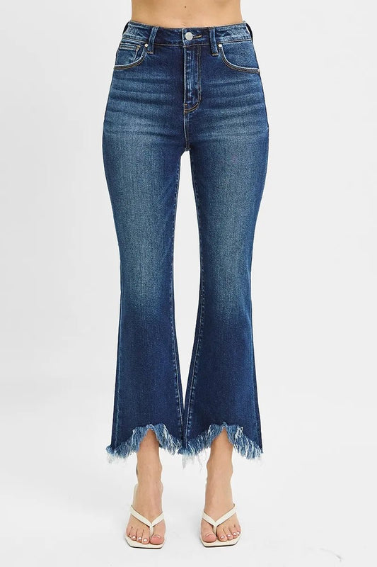 RISEN Full Size High Rise Crop Bootcut Fray Hem Jeans Plus Size - Love Salve 