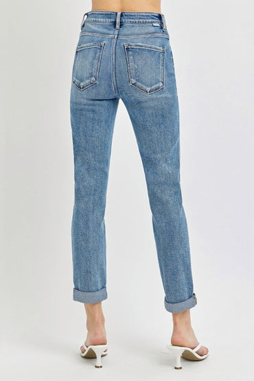 Risen Full Size High Rise Cropped Roll Up Jeans for Women - Love Salve 