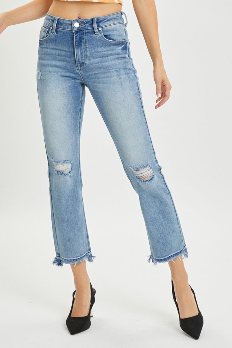 RISEN Full Size High Rise Distressed Cropped Straight Jeans - Love Salve 