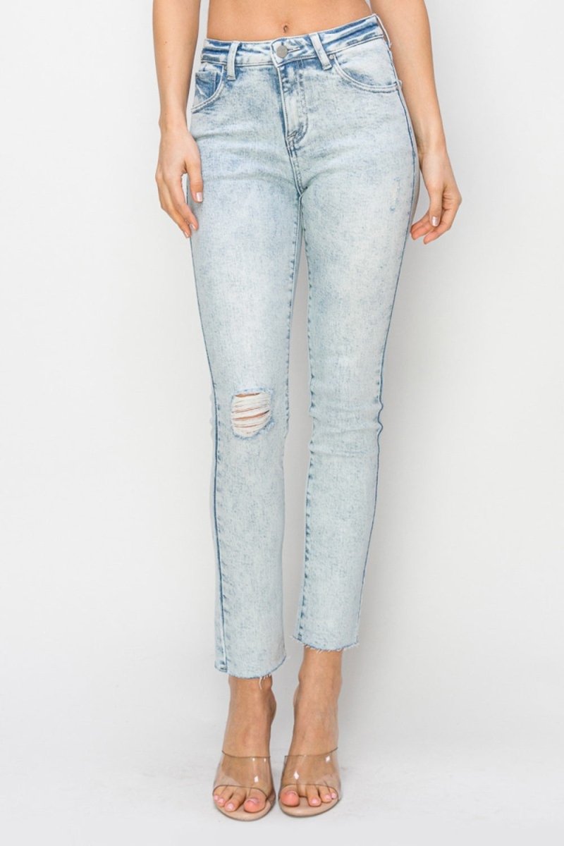 Risen Full Size High Rise Distressed Skinny Jeans for Women - Love Salve 