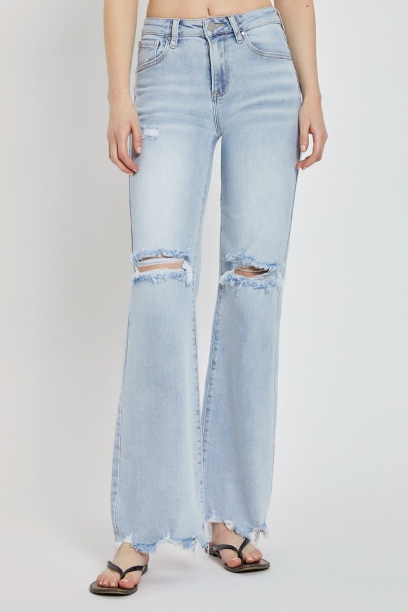 RISEN Full Size High Rise Distressed Wide Leg Jeans for Women - Love Salve 