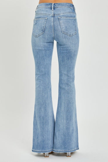 Risen Full Size High Rise Frayed Hem Flare Jeans for Women - Love Salve 