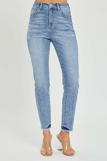 RISEN Full Size High Rise Frayed Hem Skinny Jeans - Love Salve