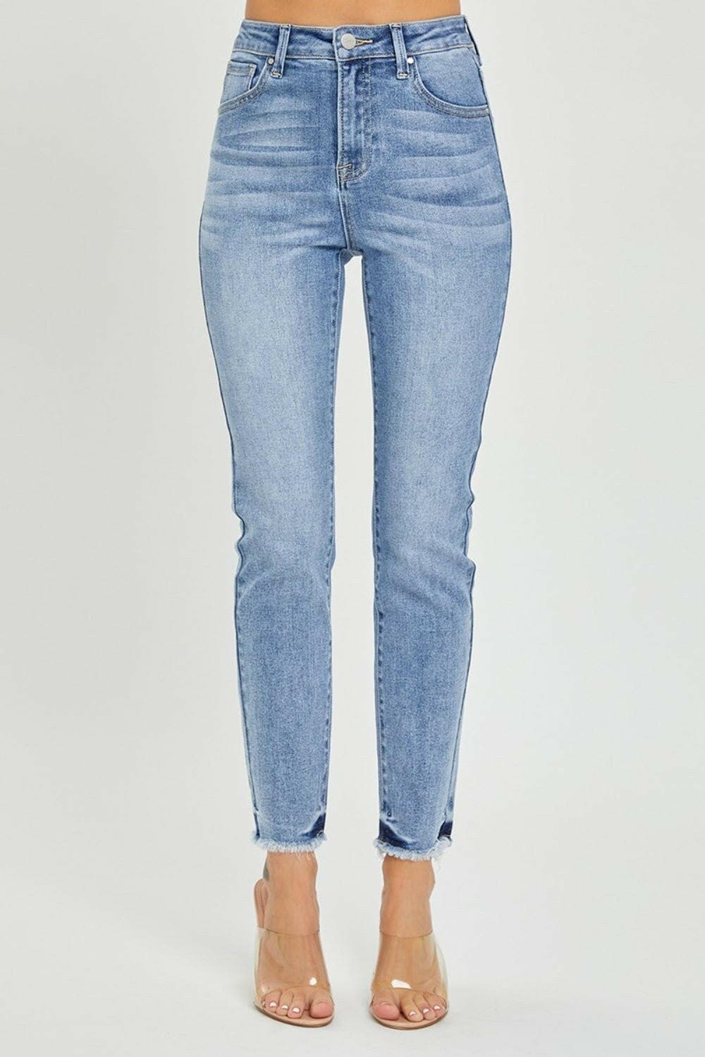 RISEN Full Size High Rise Frayed Hem Skinny Jeans - Love Salve