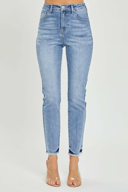 RISEN Full Size High Rise Frayed Hem Skinny Jeans - Love Salve