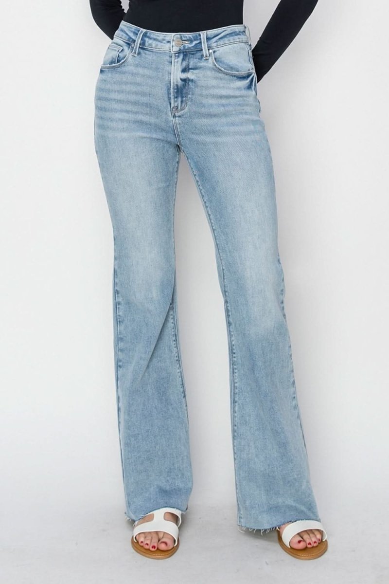 RISEN Full Size High Rise Raw Cut Hem Bootcut Jeans - Love Salve 