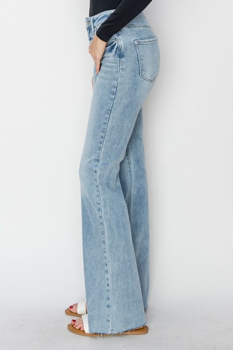 RISEN Full Size High Rise Raw Cut Hem Bootcut Jeans - Love Salve 