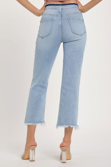 RISEN Full Size High Rise Raw Edge Crop Jeans for Women - Love Salve 