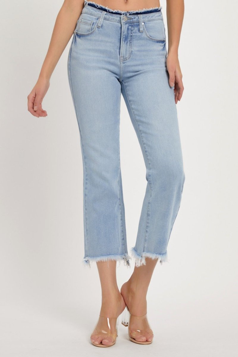 RISEN Full Size High Rise Raw Edge Crop Jeans for Women - Love Salve 