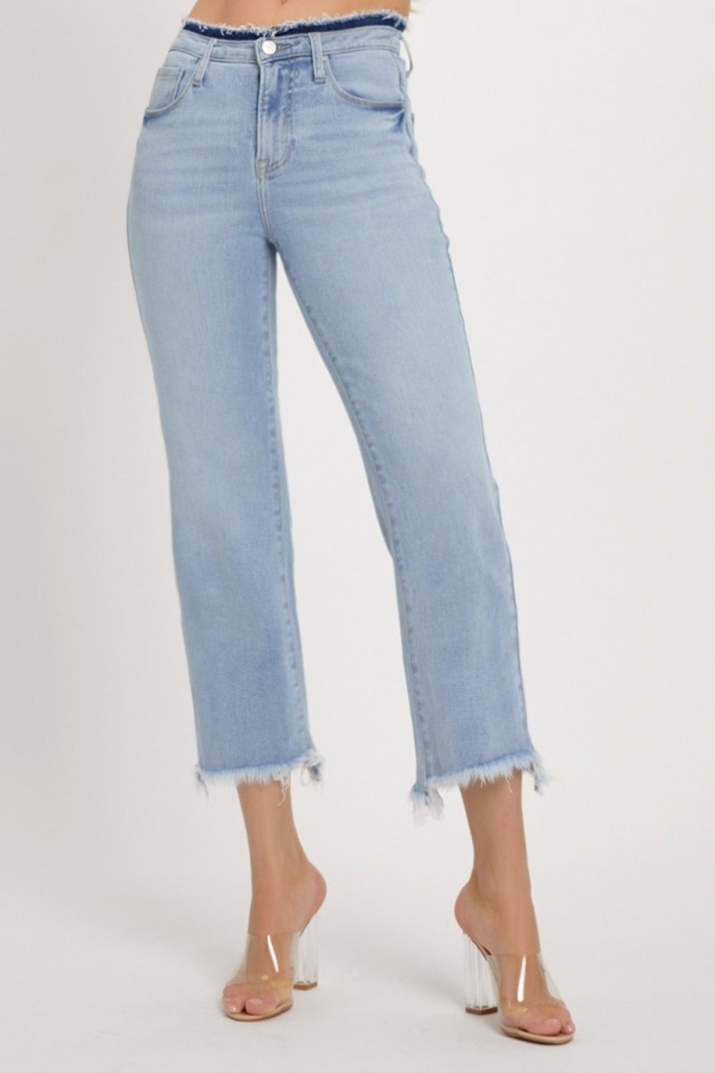 RISEN Full Size High Rise Raw Edge Crop Jeans for Women - Love Salve 