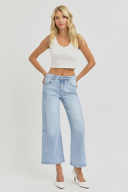 RISEN Full Size High Rise Seamed Wide Leg Crop Jeans - Love Salve 