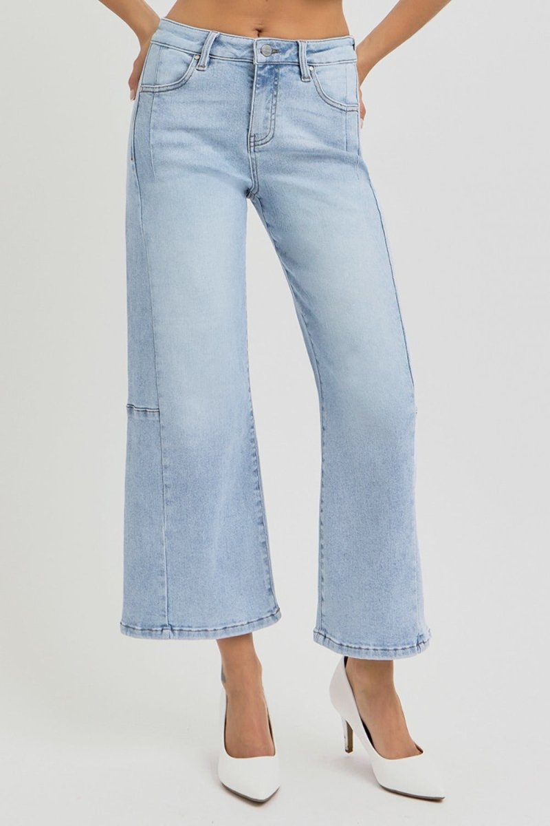 RISEN Full Size High Rise Seamed Wide Leg Crop Jeans - Love Salve 
