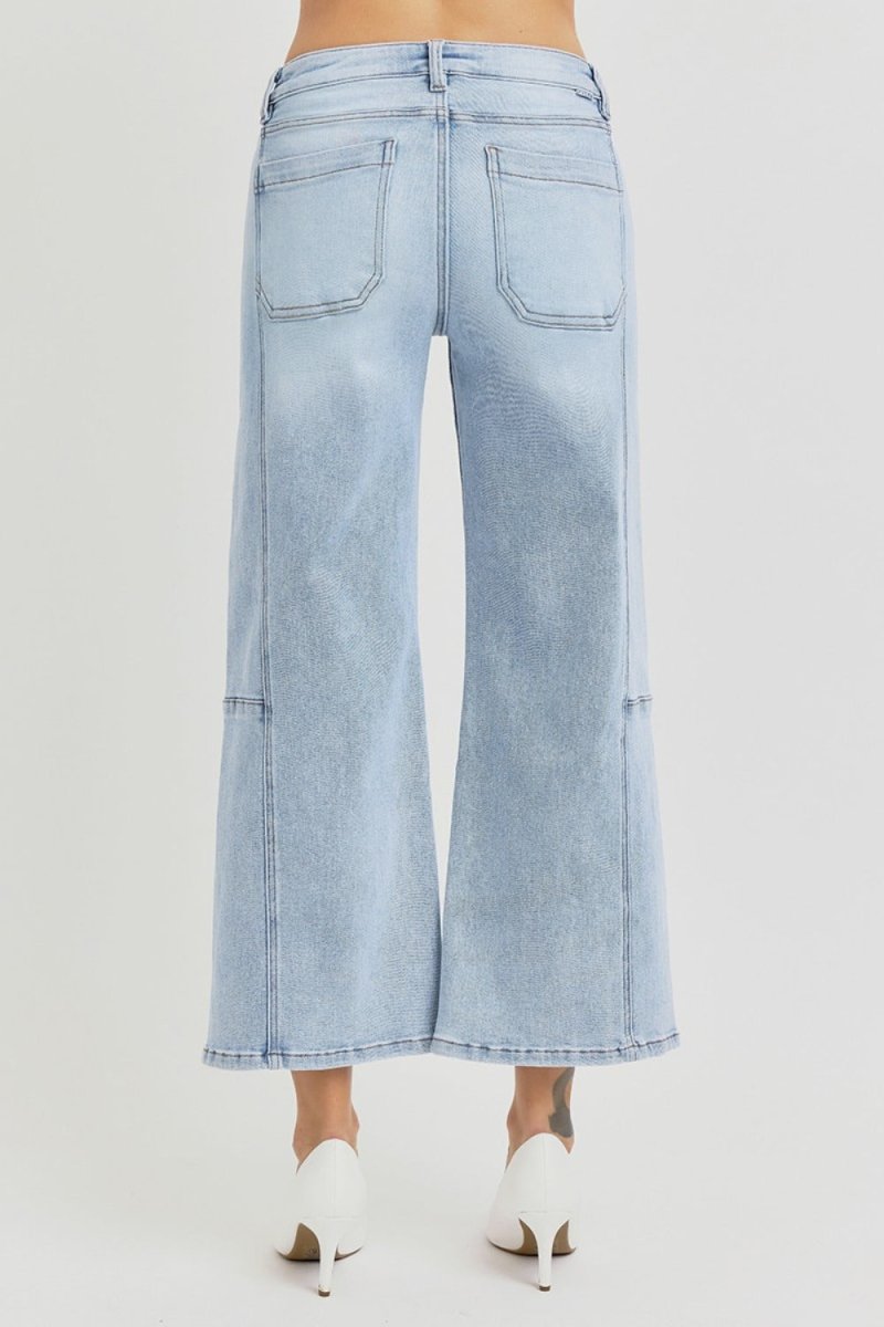 RISEN Full Size High Rise Seamed Wide Leg Crop Jeans - Love Salve 