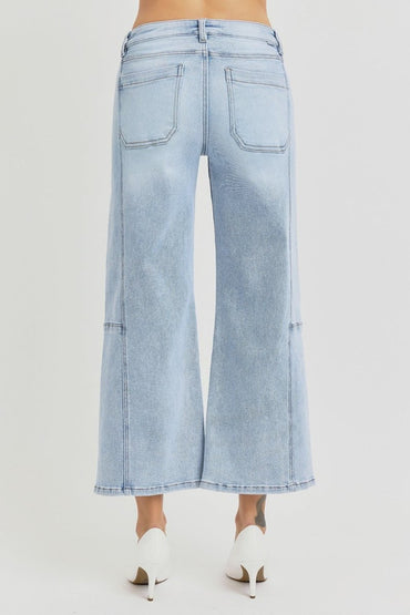 RISEN Full Size High Rise Seamed Wide Leg Crop Jeans - Love Salve 