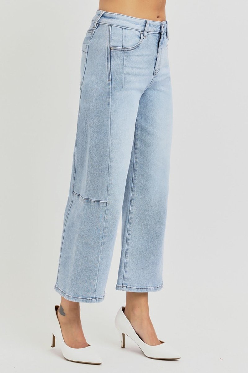RISEN Full Size High Rise Seamed Wide Leg Crop Jeans - Love Salve 