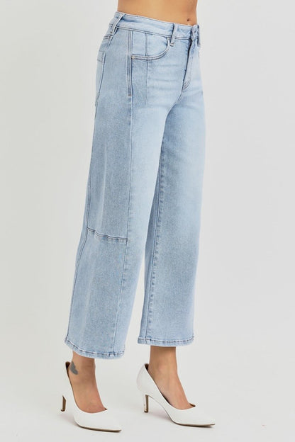 RISEN Full Size High Rise Seamed Wide Leg Crop Jeans - Love Salve 