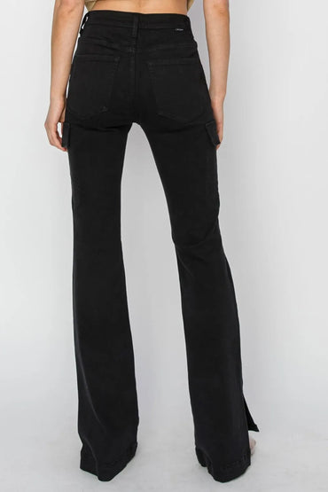 RISEN Full Size High Rise Side Slit Cargo Bootcut Jeans - Love Salve