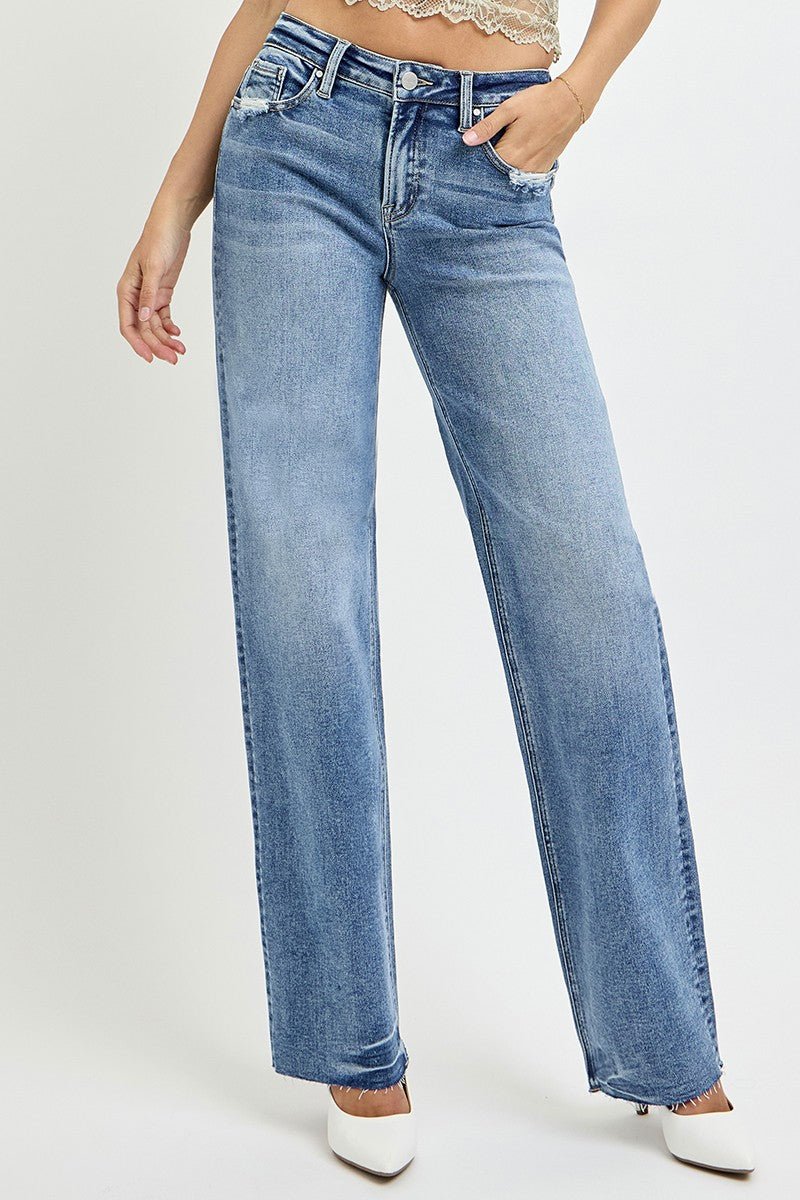 RISEN Full Size High Rise Straight Leg Jeans with Pockets - Love Salve 