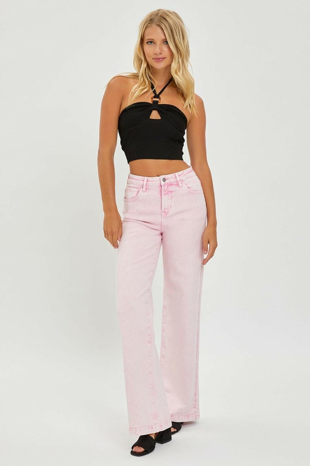 RISEN Full Size High Rise Tummy Control Wide Leg Jeans - Love Salve