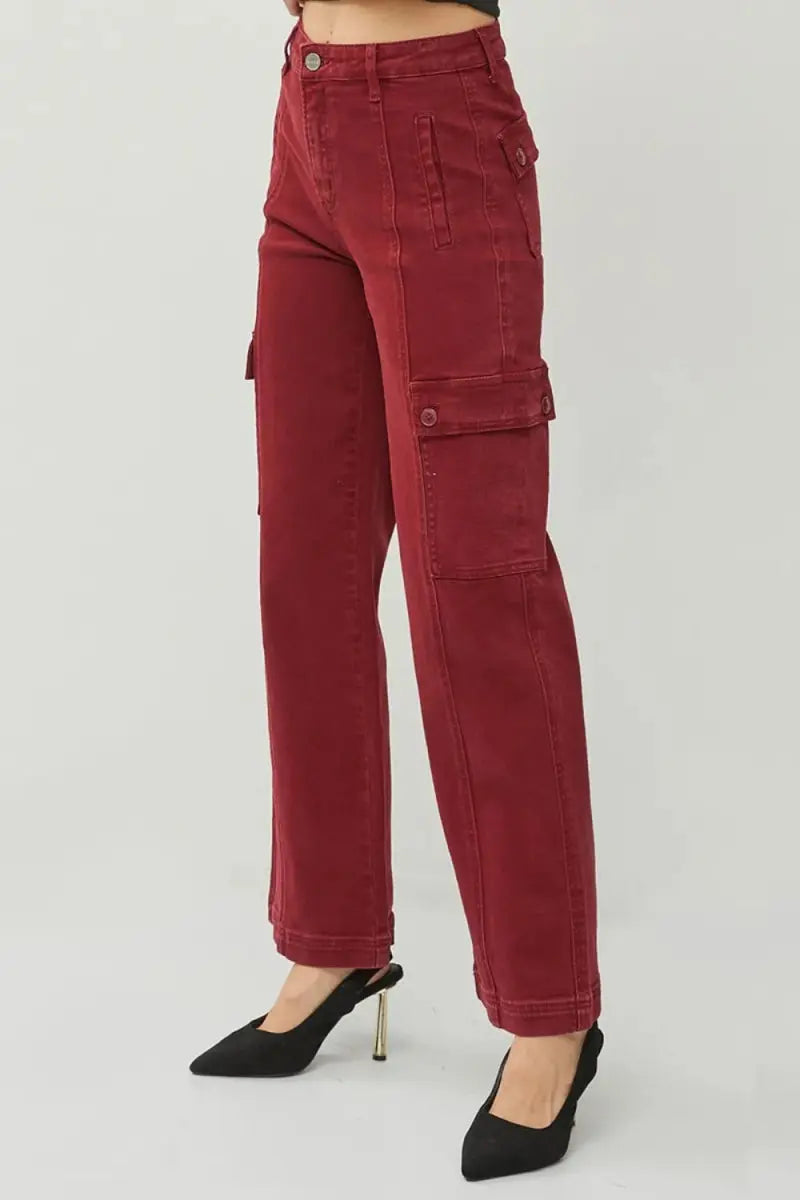 RISEN Full Size High Rise Wide Leg Cargo Jeans for Women - Love Salve 