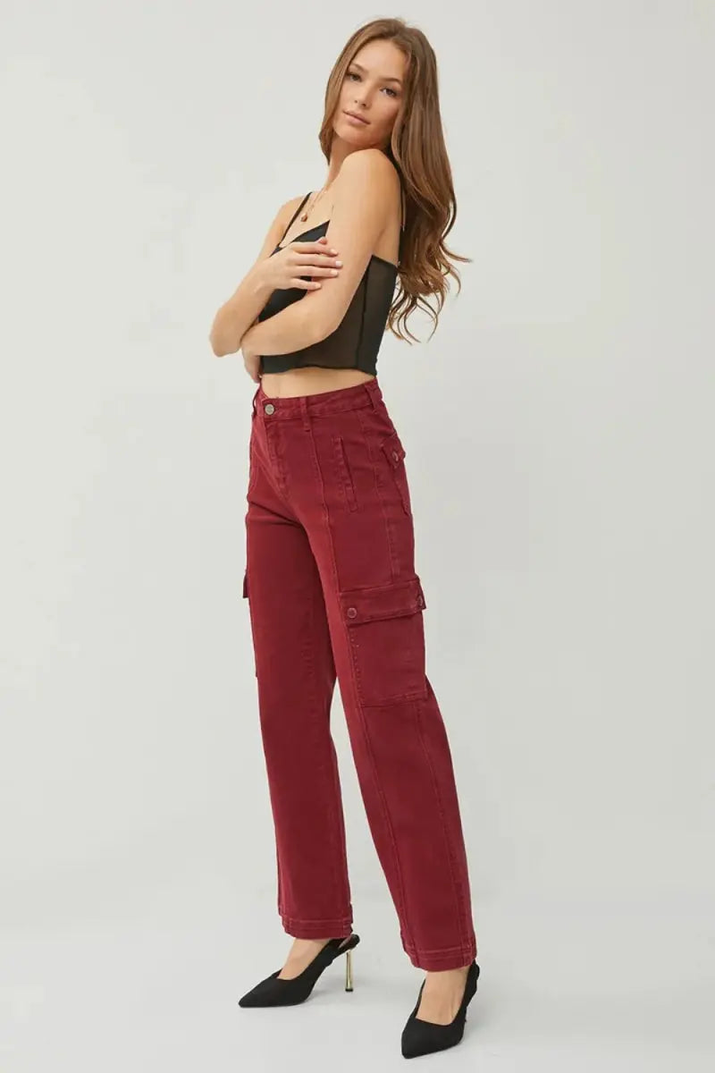 RISEN Full Size High Rise Wide Leg Cargo Jeans for Women - Love Salve 